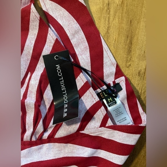 Dolls Kill Red and White Stripe Denim Halter Crop Bra top - Picture 6 of 11